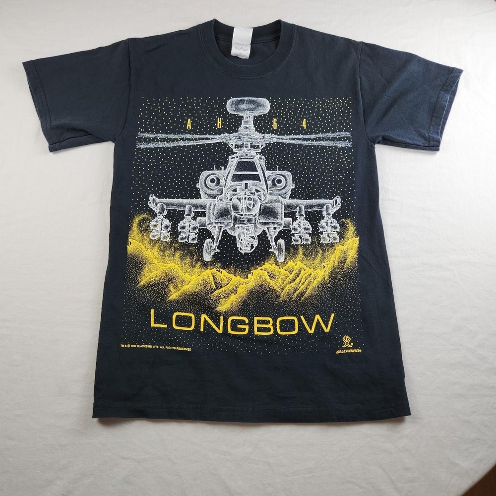 Vintage 1992 Longbow Apache Helicopter T-Shirt Mens Small AH-64 Graphic Black